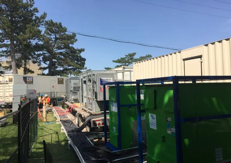 Rental generators and high voltage cable runs staged on site