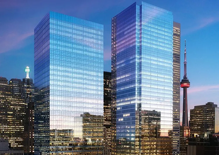 Bay-Adelaide Centre towers in downtown Toronto at dusk